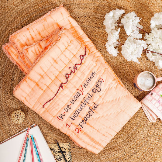 Tarang – Peach Shibori Dyed Reversible Cotton Quilt