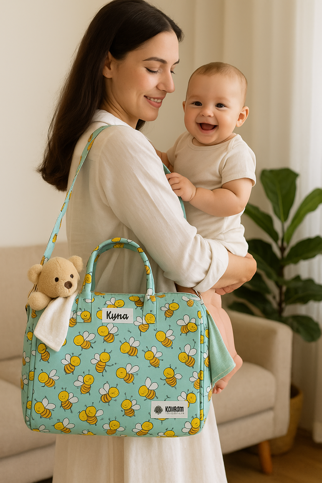 Mini Duffle/Diaper Honey Bees print Personalised Bag