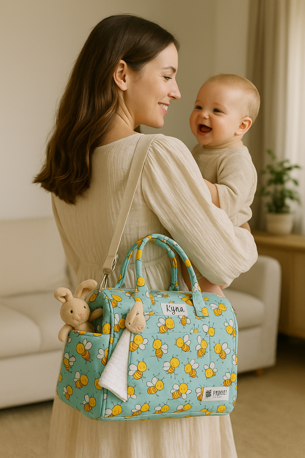 Mini Duffle/Diaper Honey Bees print Personalised Bag