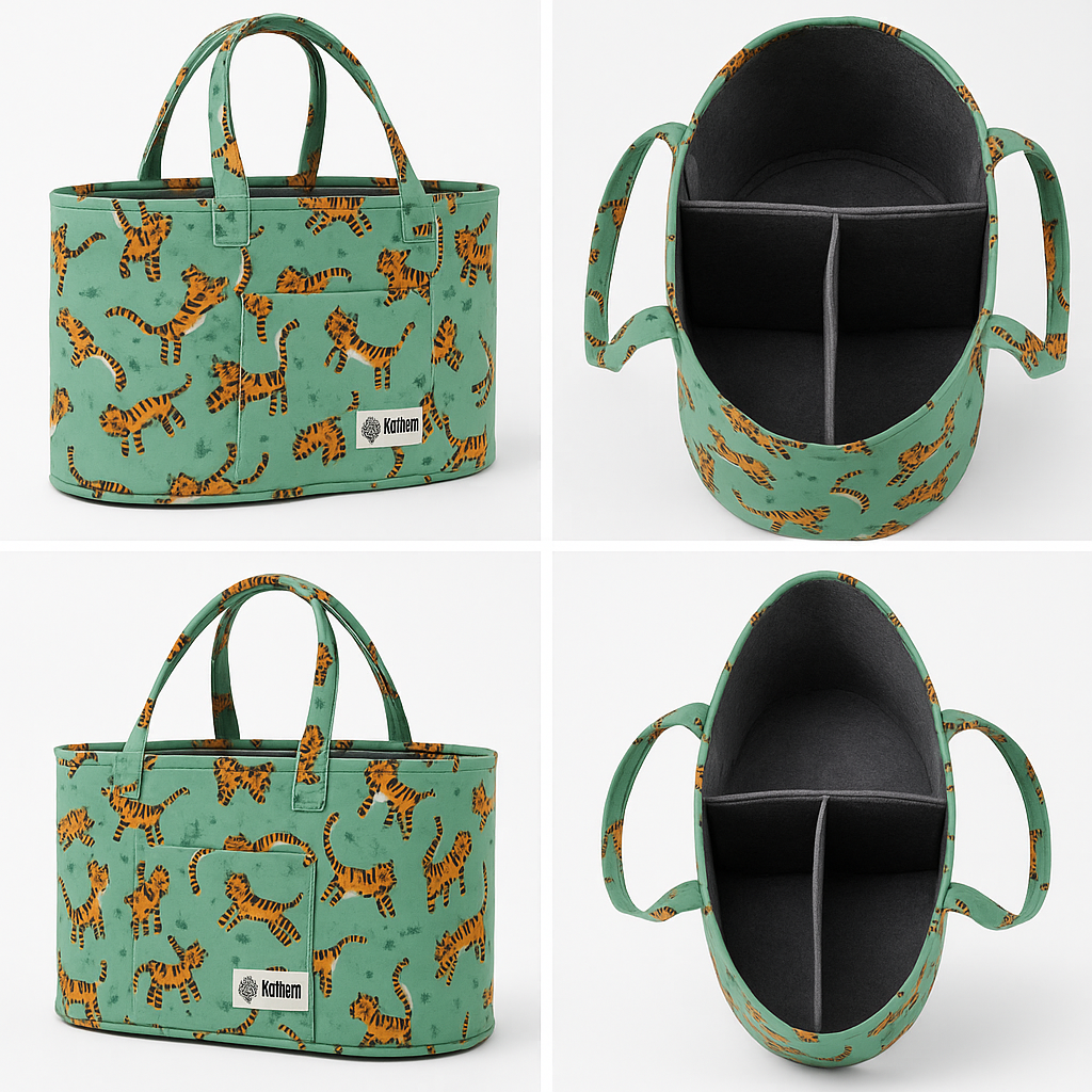 Oval Diaper Caddy LiL Tiger Print Personalised Bag