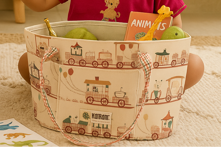 Oval Diaper Caddy Circus Train Print Personalised Bag