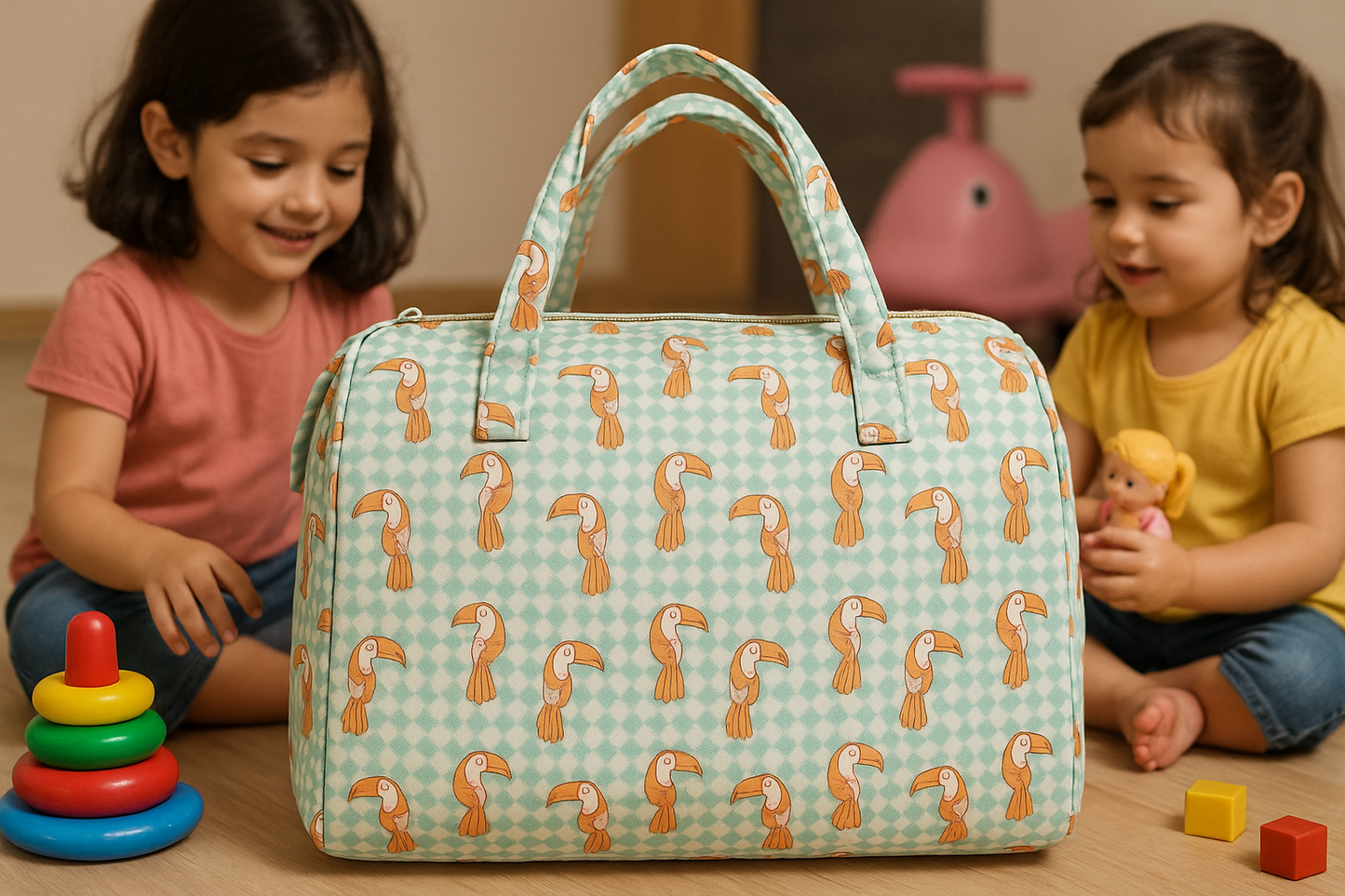Mini Duffle/Diaper Toucan print Personalised Bag