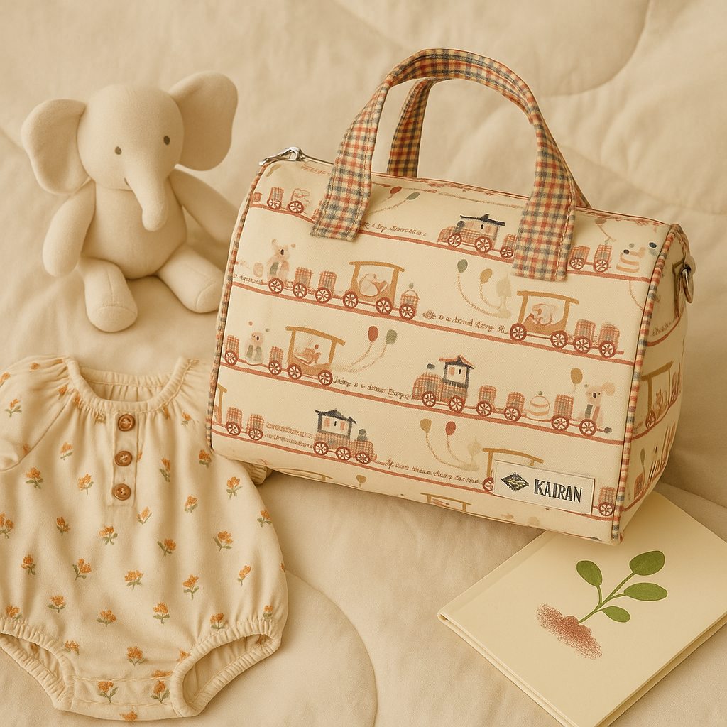 Mini Duffle/Diaper Circus Train print Personalised Bag