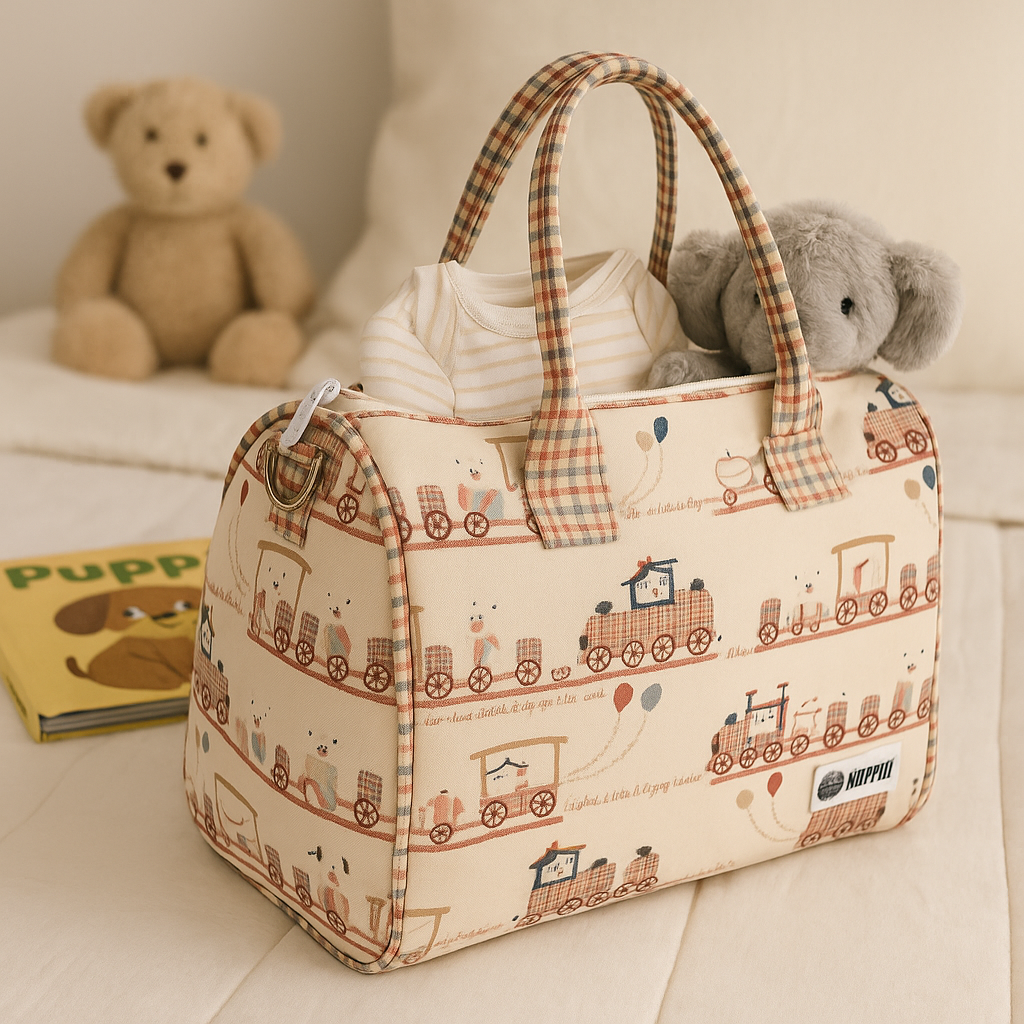Mini Duffle/Diaper Circus Train print Personalised Bag