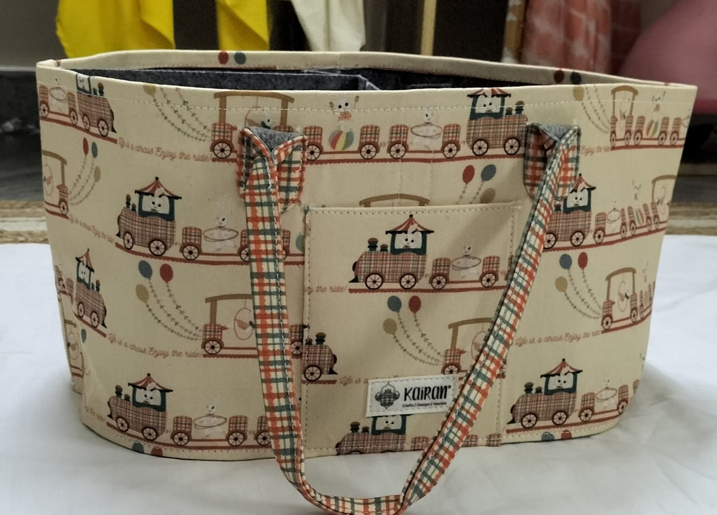 Oval Diaper Caddy Circus Train Print Personalised Bag