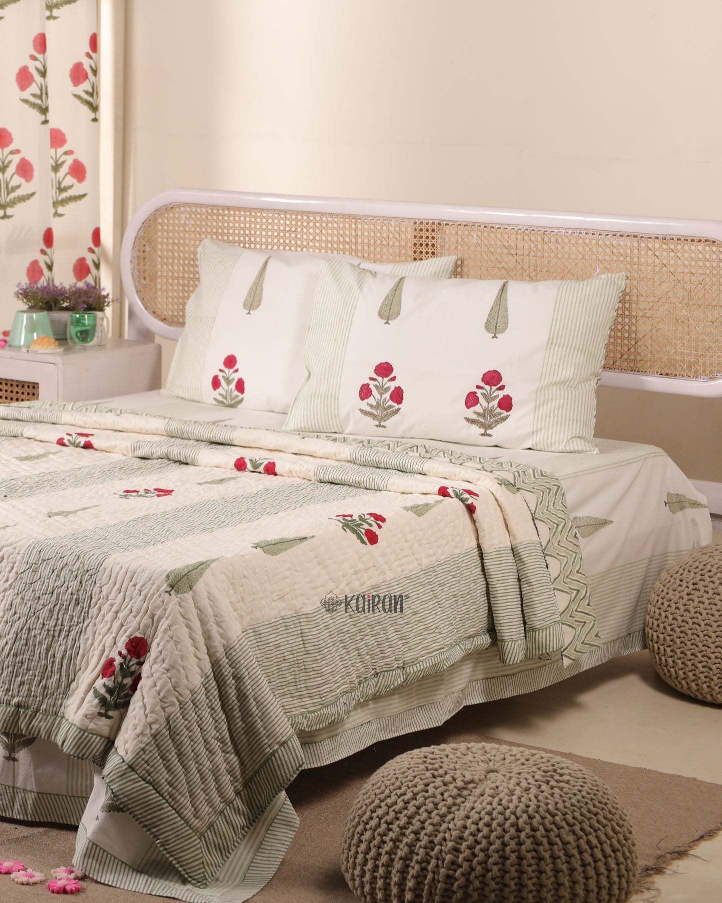 GULMARG HAND BLOCK PRINTED BEDSHEET & PILLOWS