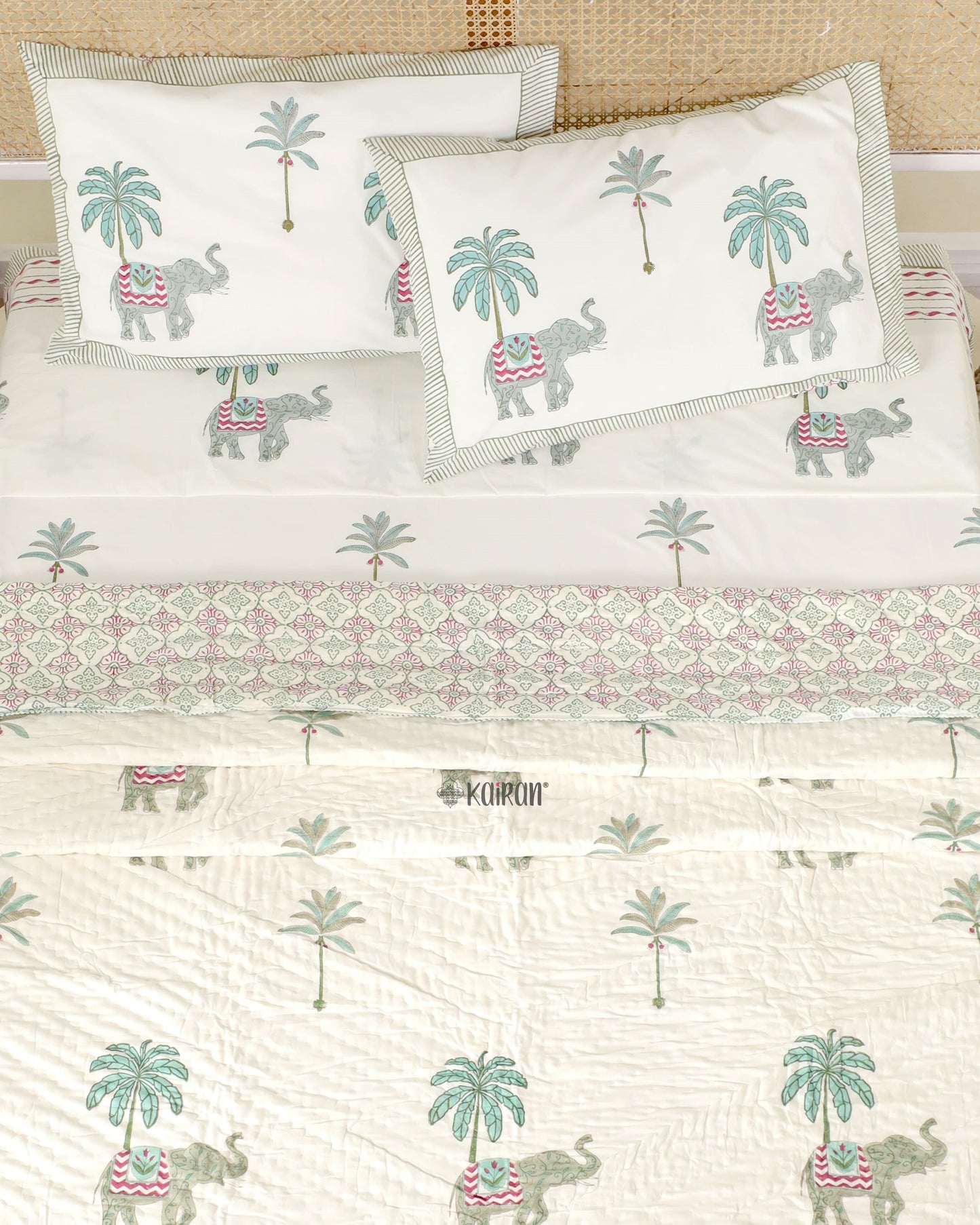 KERALA HAND BLOCK PRINTED BEDSHEET & PILLOWS