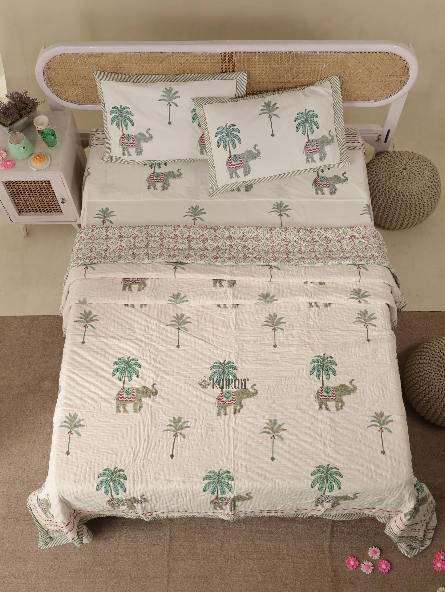 KERALA HAND BLOCK PRINTED BEDSHEET & PILLOWS