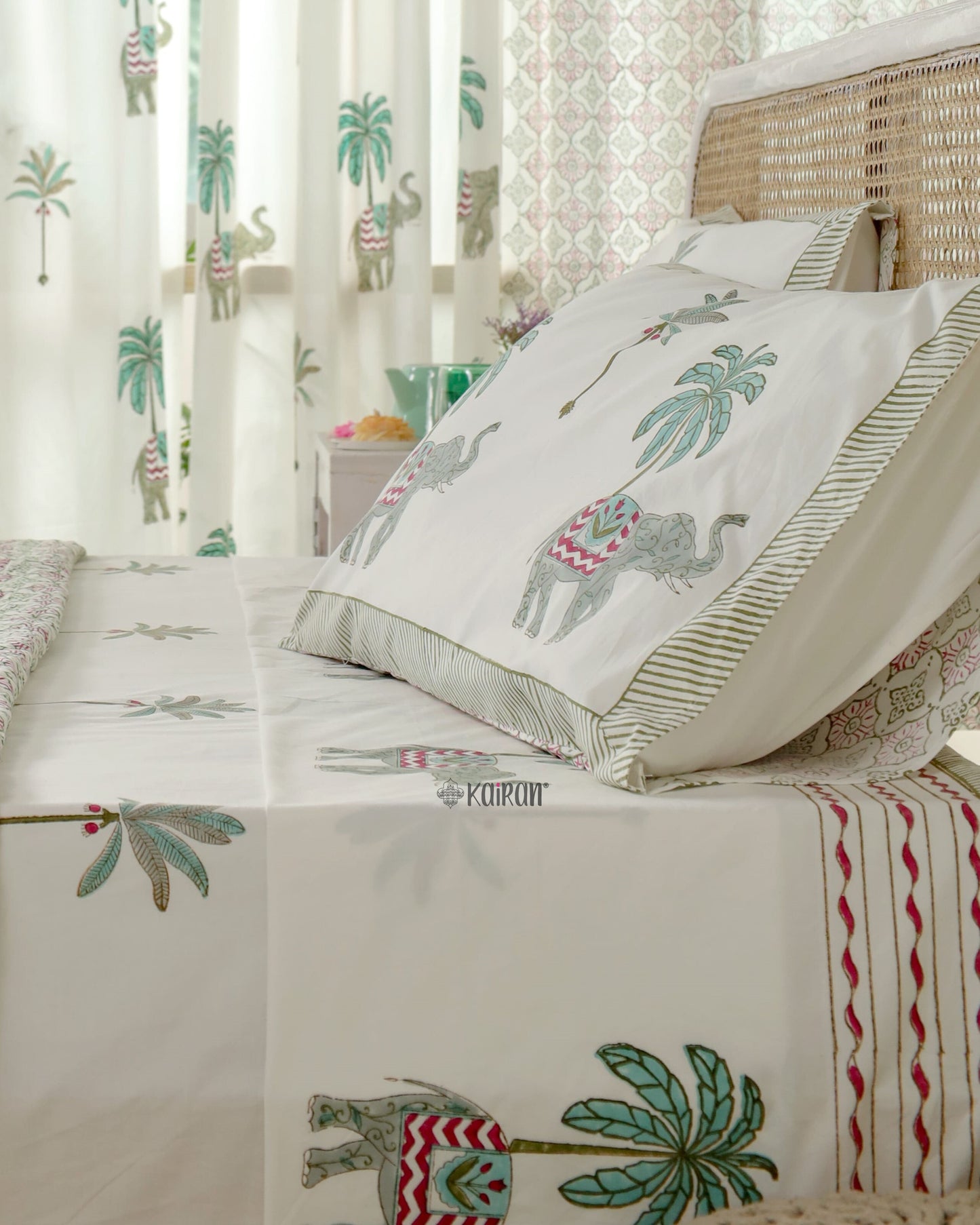 KERALA HAND BLOCK PRINTED BEDSHEET & PILLOWS