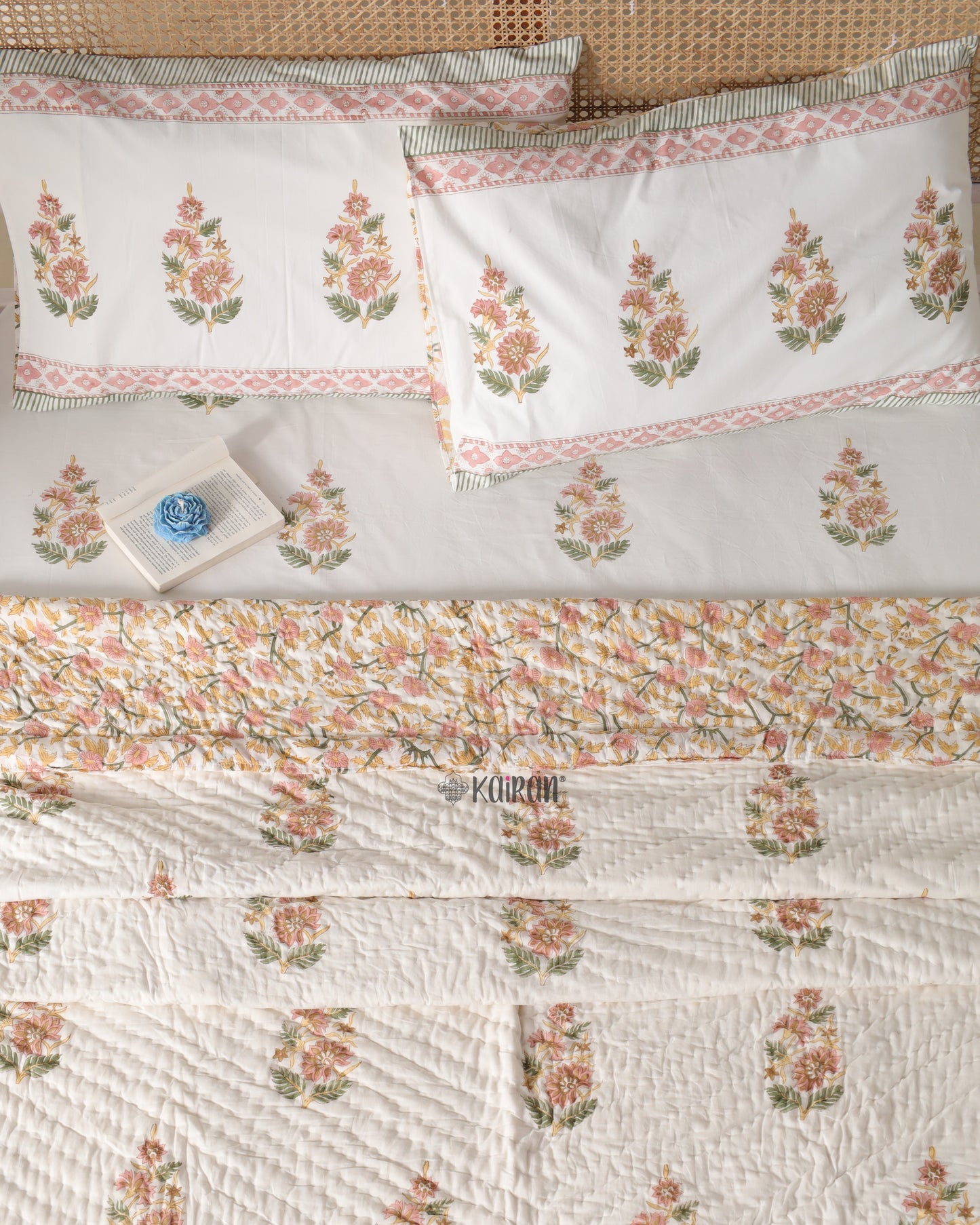 MYSORE HAND BLOCK PRINTED BEDSHEET & PILLOWS