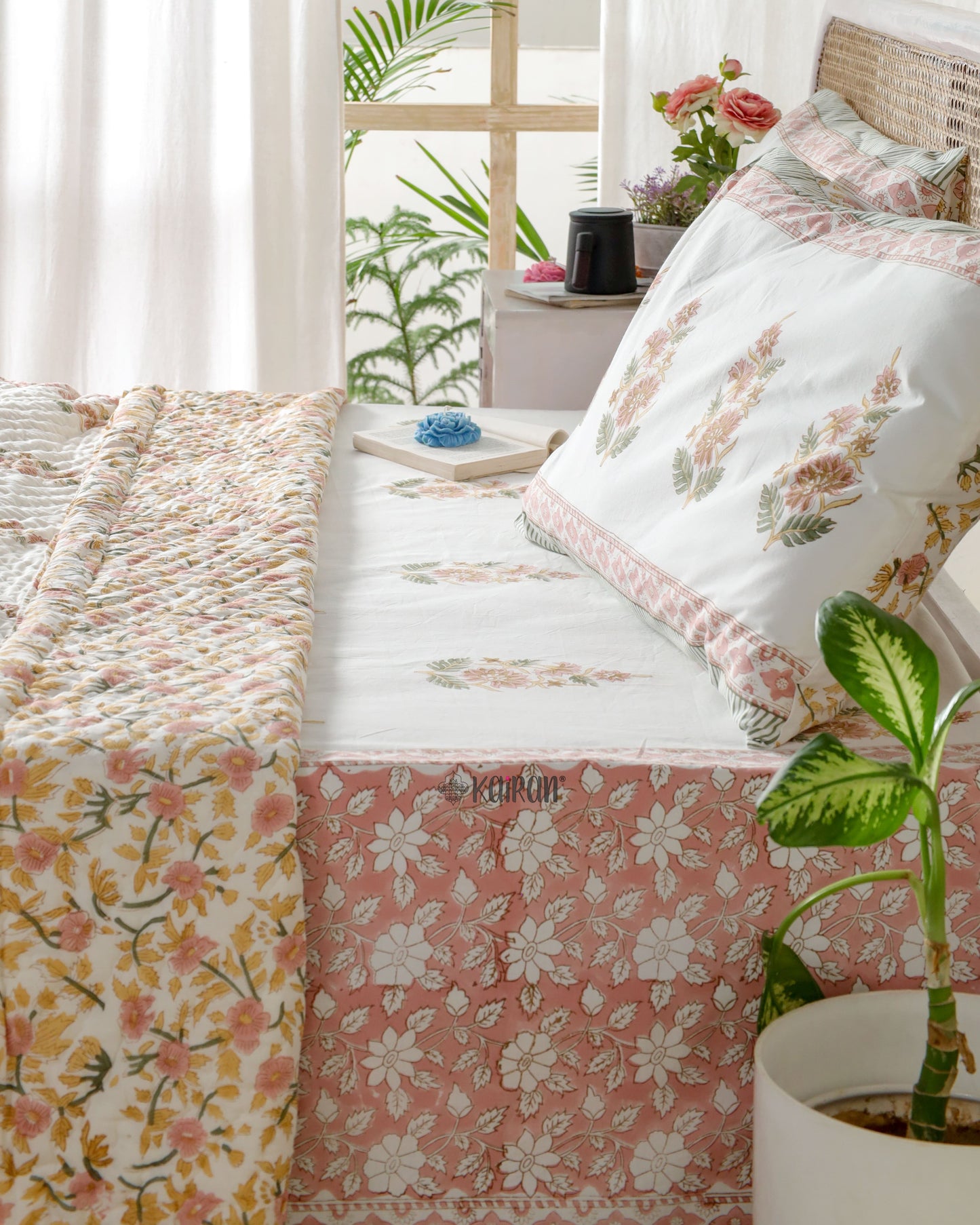 MYSORE HAND BLOCK PRINTED BEDSHEET & PILLOWS