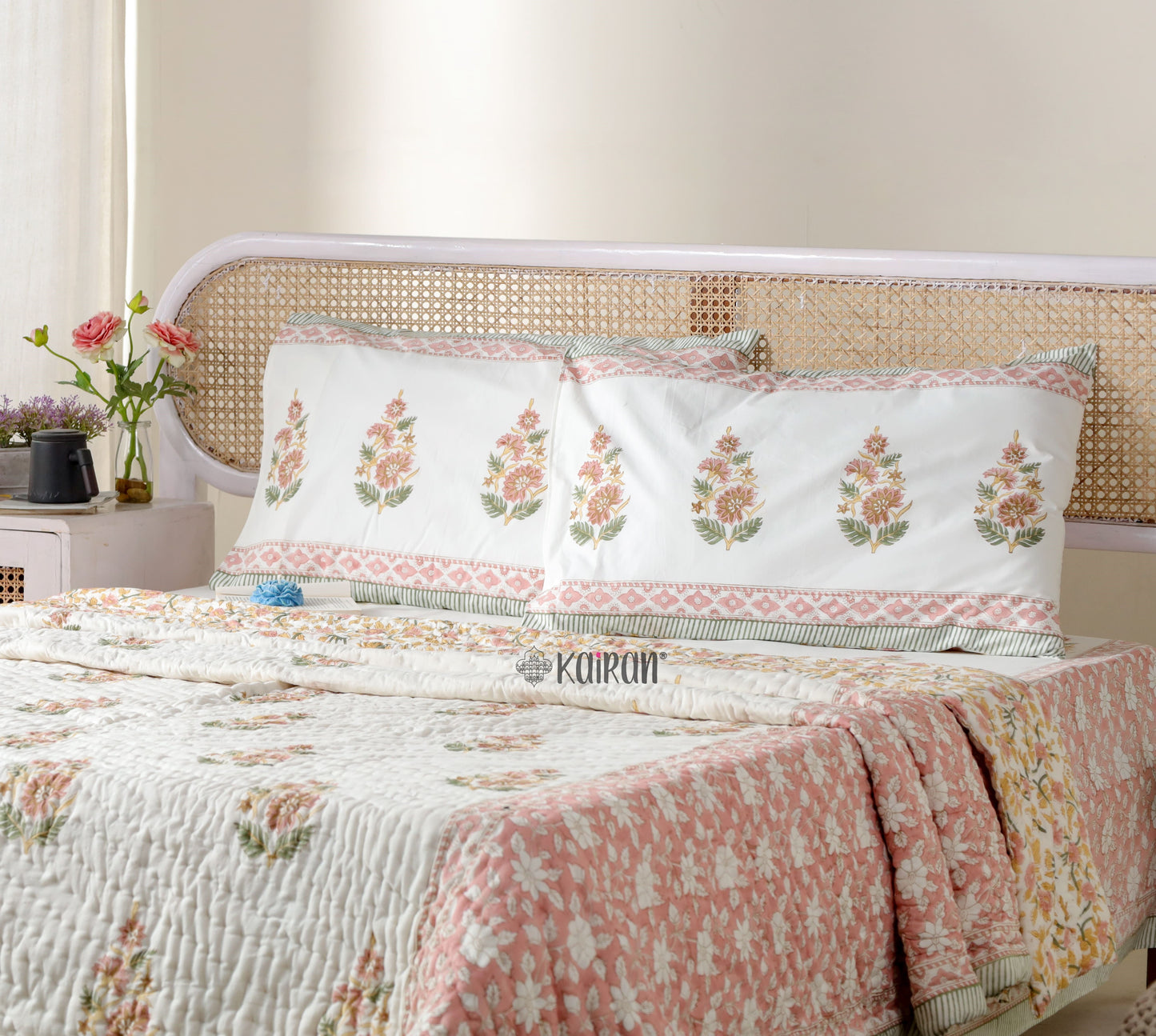 MYSORE HAND BLOCK PRINTED BEDSHEET & PILLOWS