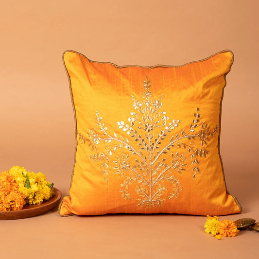 Jharokha- Dupion Silk Gota Patti Handwork Cushion Cover