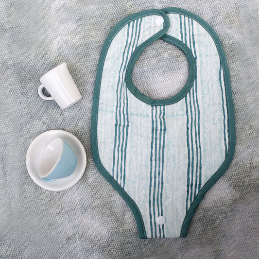 The Seahorse Story (Stripes) - Hand Block Print Cotton Bib With Pacifier Holder