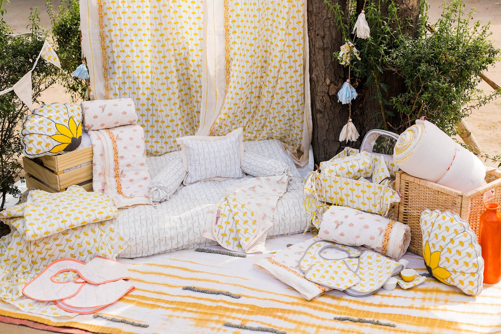 The Chirping Birds – Hand Block Print Cotton Crib Sheet