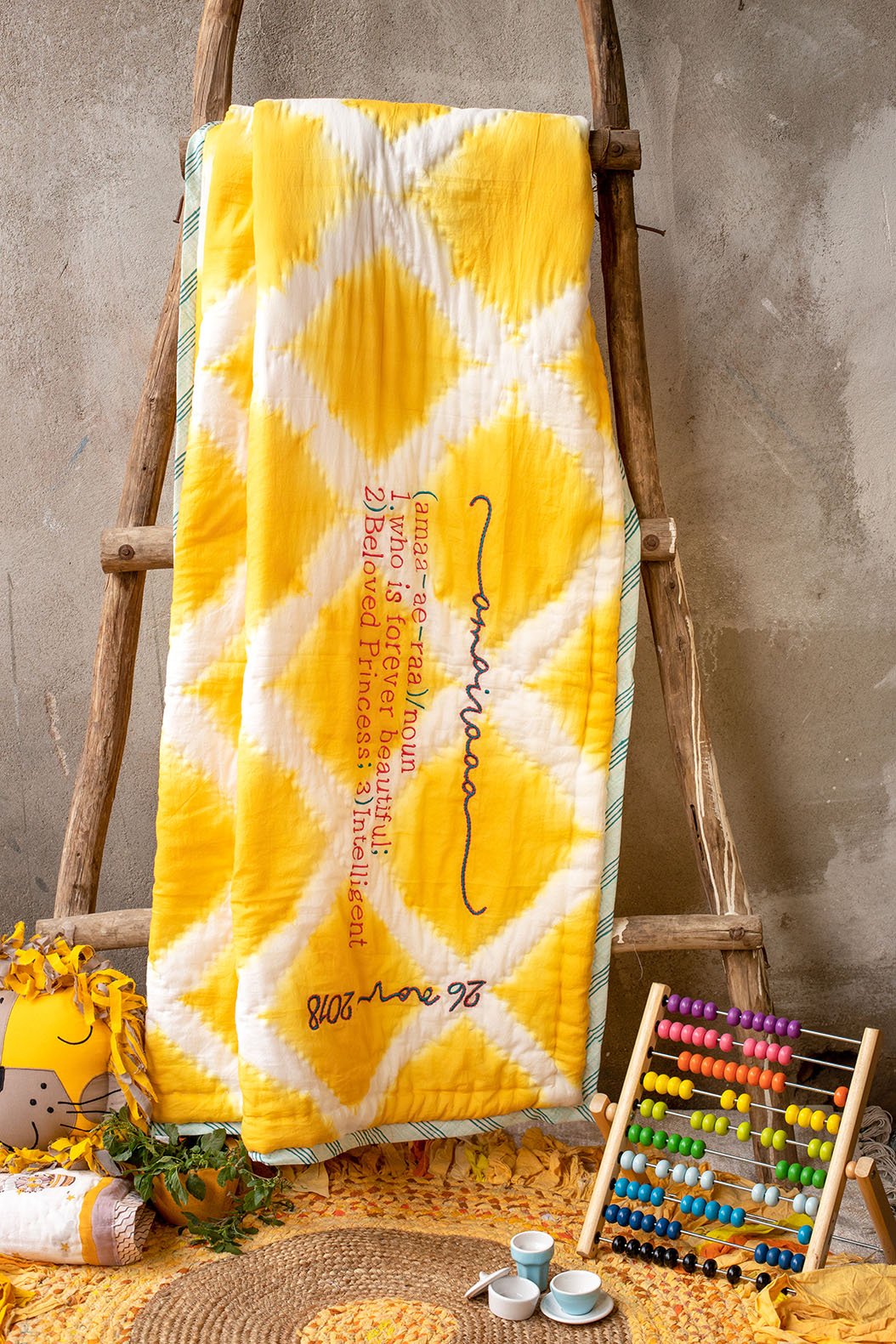 Chorus – Yellow Shibori Dyed Reversible Cotton Quilt