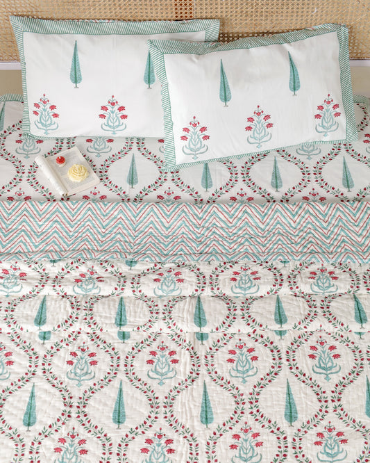 AGRA HAND BLOCK PRINTED BEDSHEET & PILLOWS