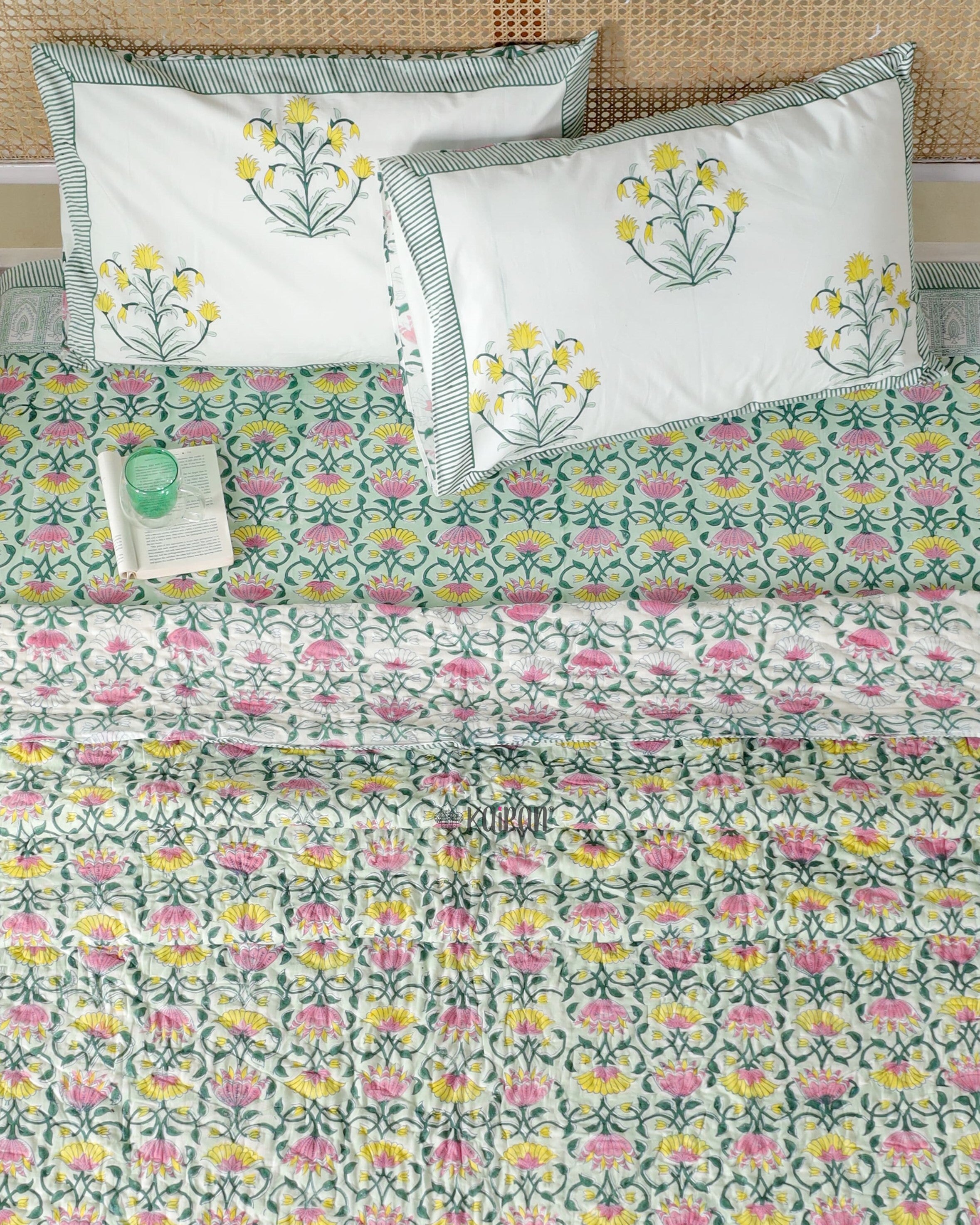 BAREILLY HAND BLOCK PRINTED BEDSHEET & PILLOWS