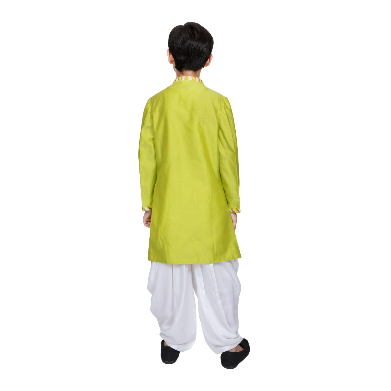 Chanderi Hand Embroidered Motorcyle Motif Indo Western with Pathani(Flouroscent Green)