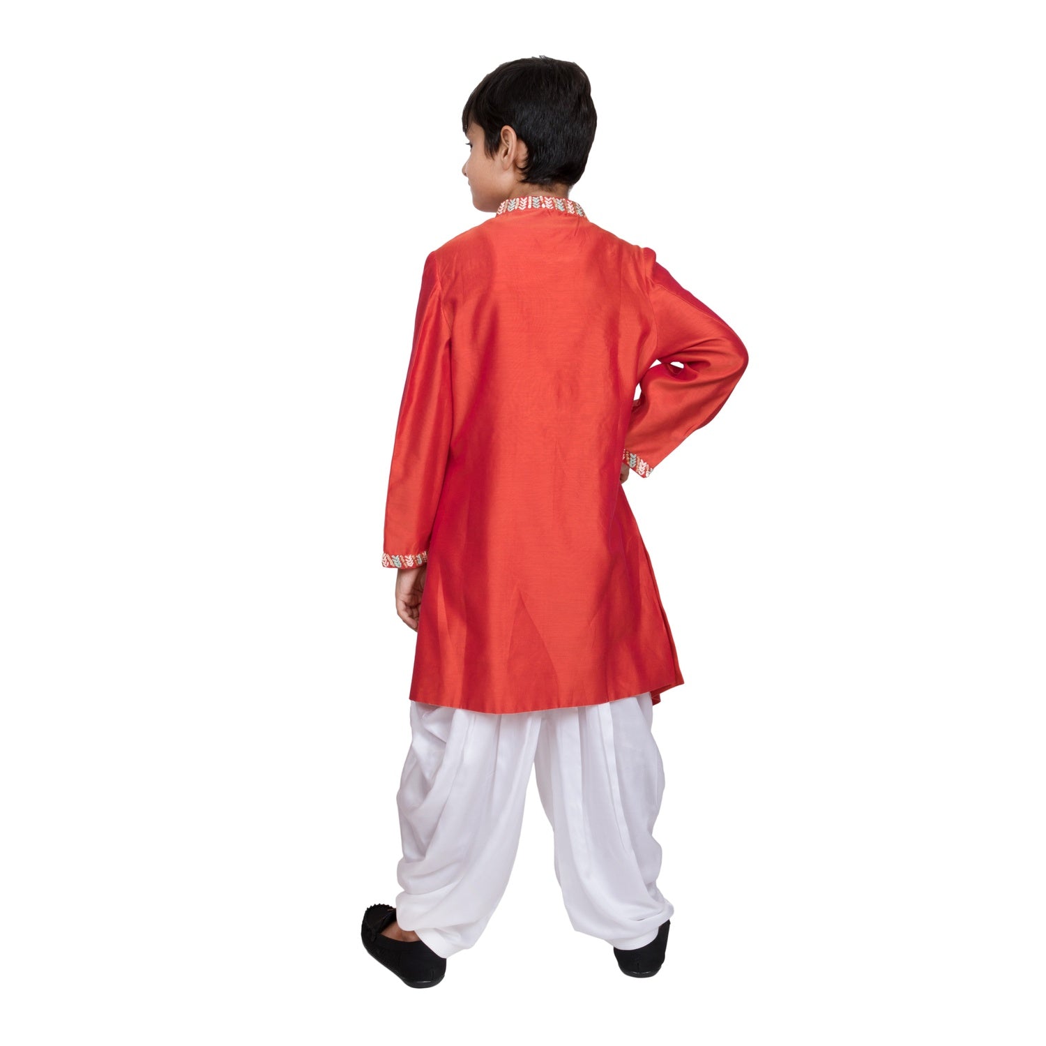 Chanderi Hand Embroidered Guitar Motif Indo Western with Pathani(Rust Red)