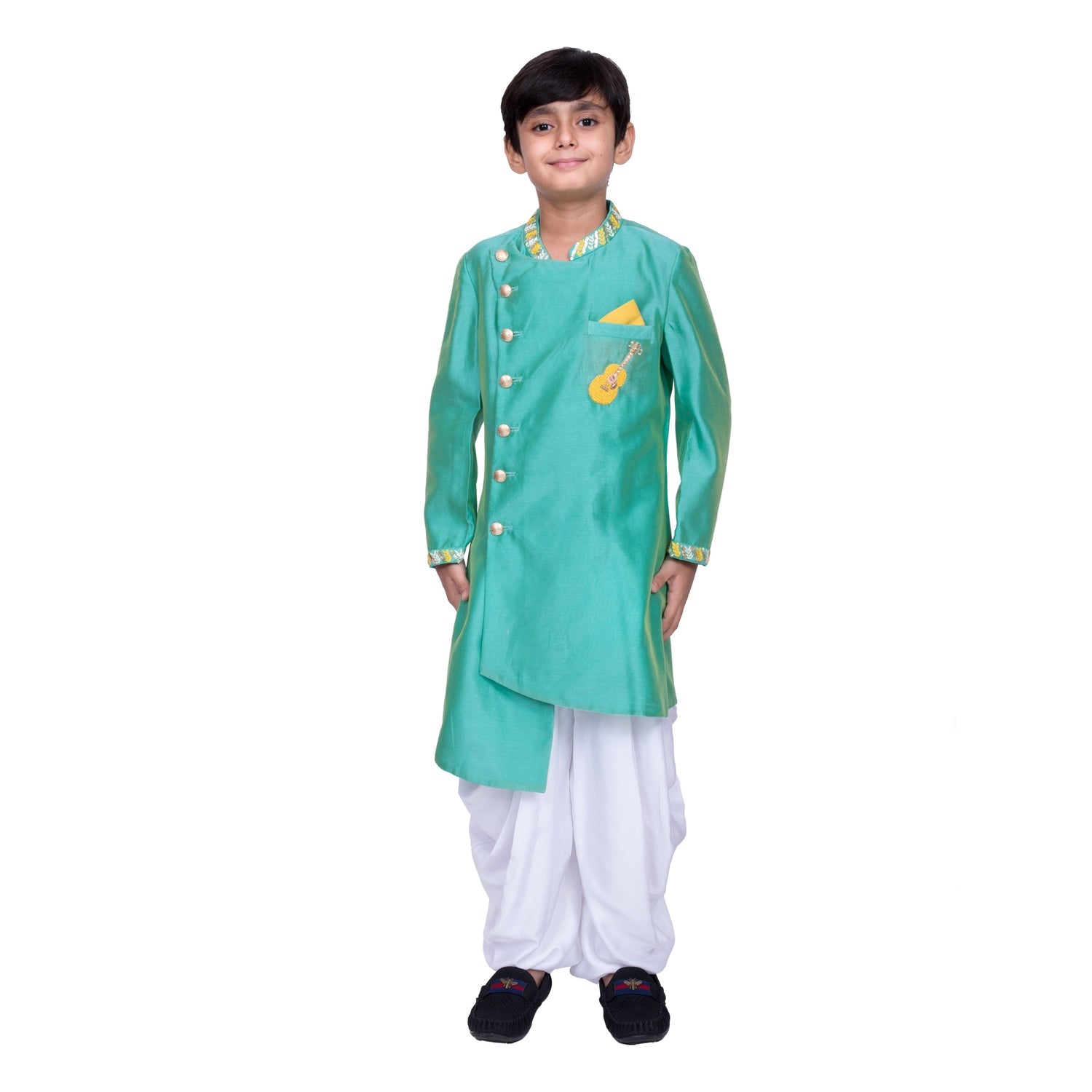 Chanderi Hand Embroidered Guitar Motif Indo Western with Pathani(Sea Green)