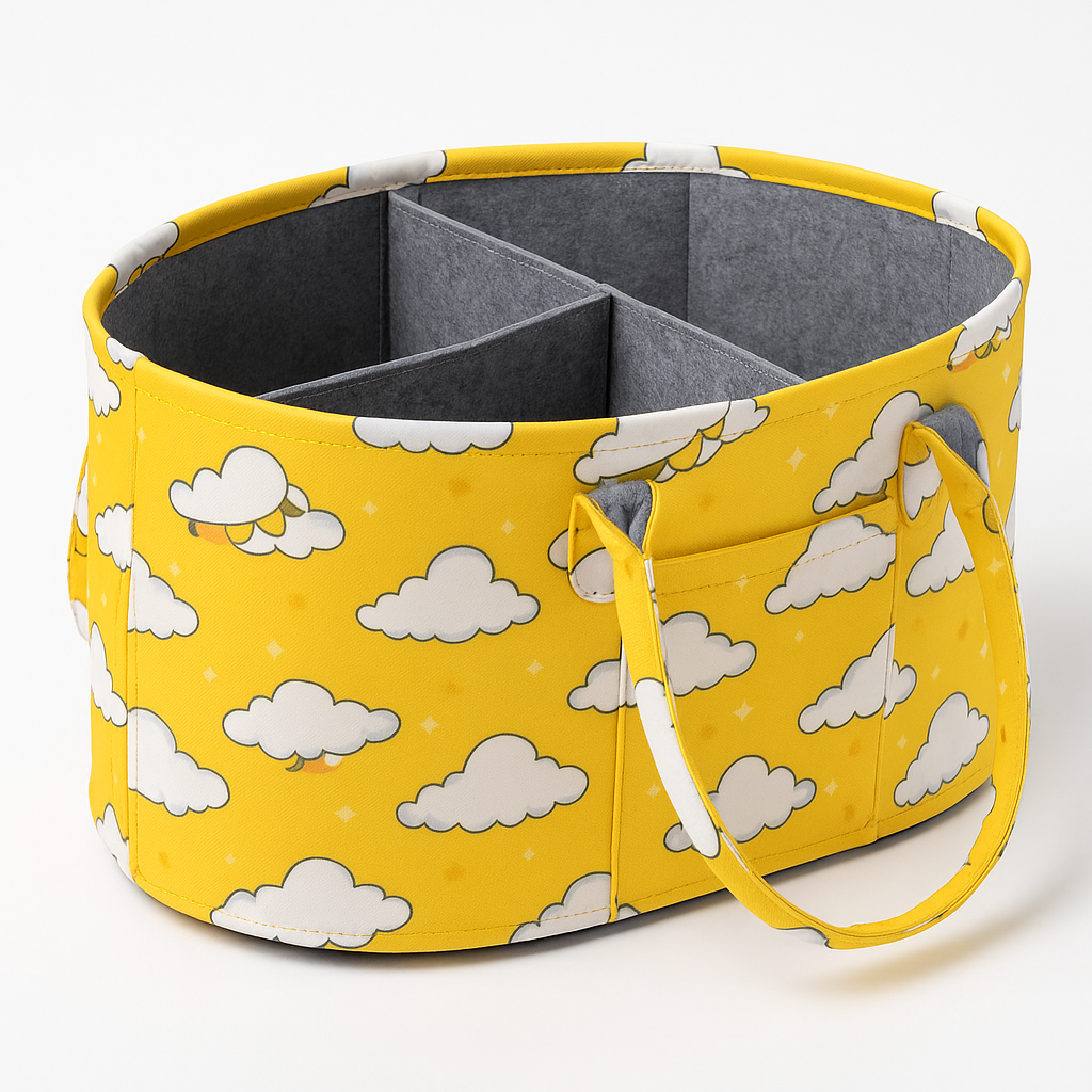 Oval Diaper Caddy Clouds Print Personalised Bag