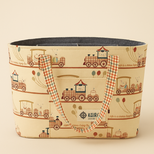 Oval Diaper Caddy Circus Train Print Personalised Bag