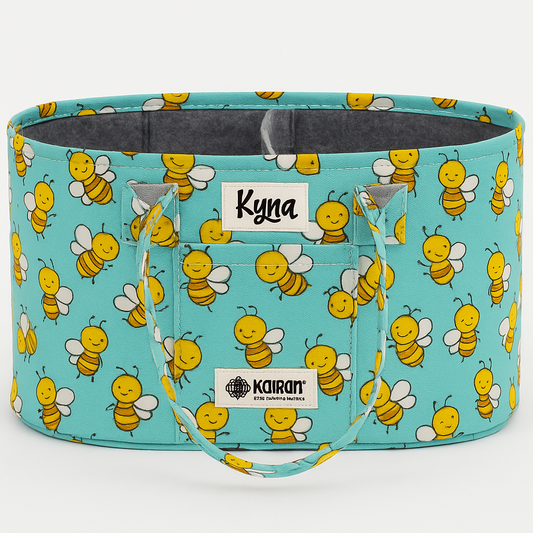 Oval Diaper Caddy Honey Bees Print Personalised Bag