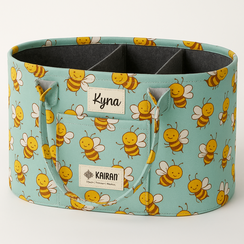 Oval Diaper Caddy Honey Bees Print Personalised Bag