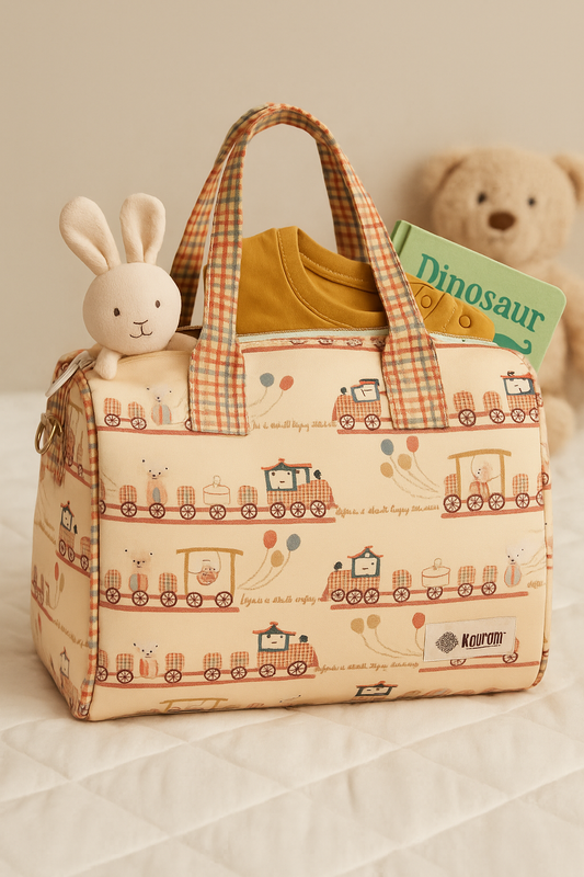 Mini Duffle/Diaper Circus Train print Personalised Bag