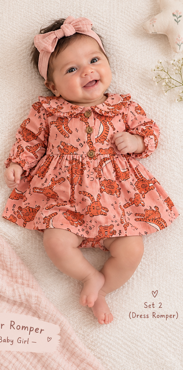 NEW BORN BABY GIRLS TIGER PRINT ROMPER-2PCS