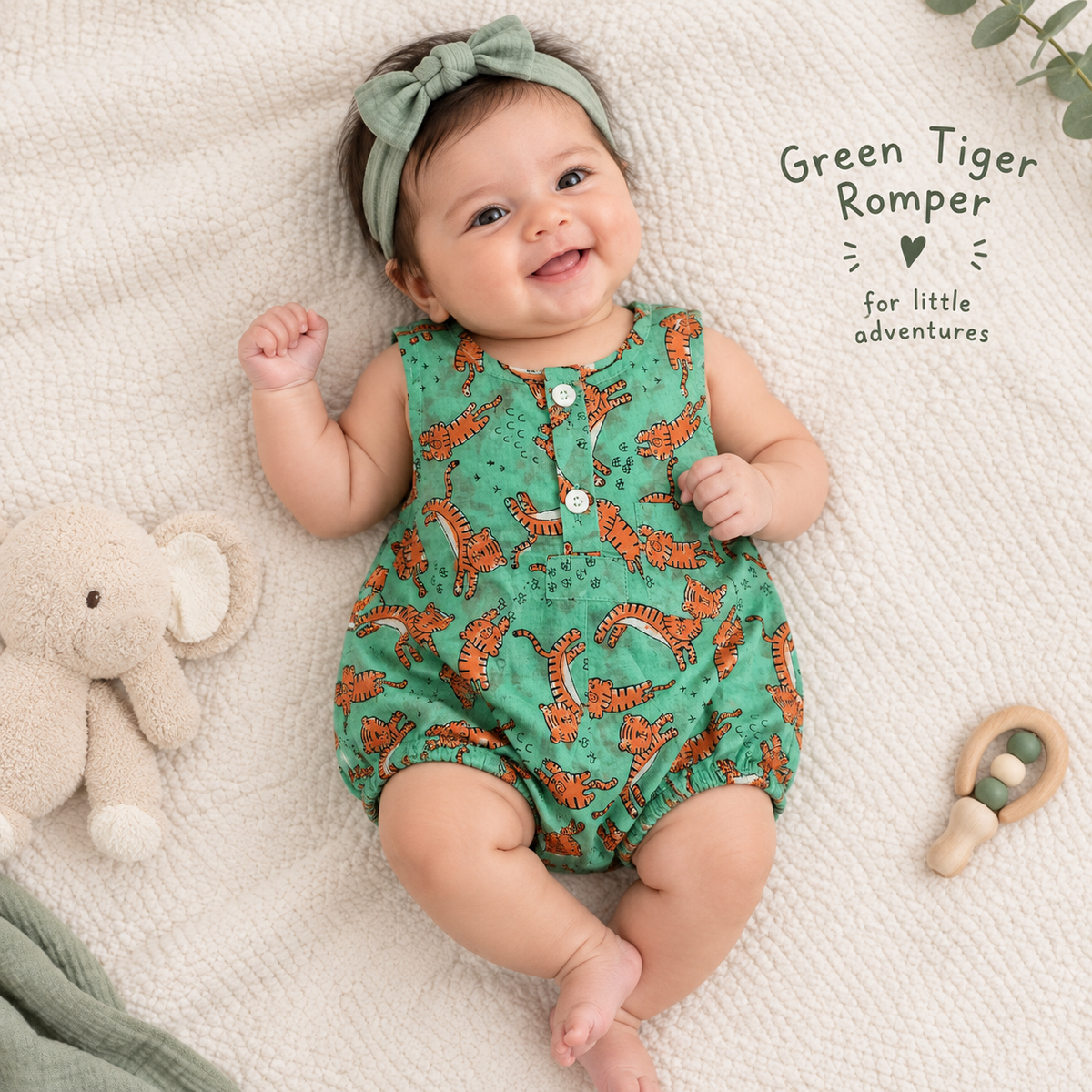 NEW BORN BABY BOY TIGER PRINT ROMPER