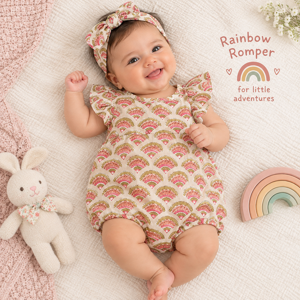 NEW BORN BABY GIRL RAINBOW PRINT ROMPER