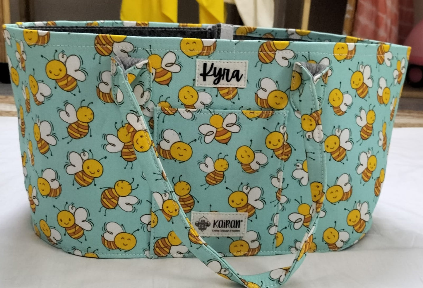 Oval Diaper Caddy Honey Bees Print Personalised Bag