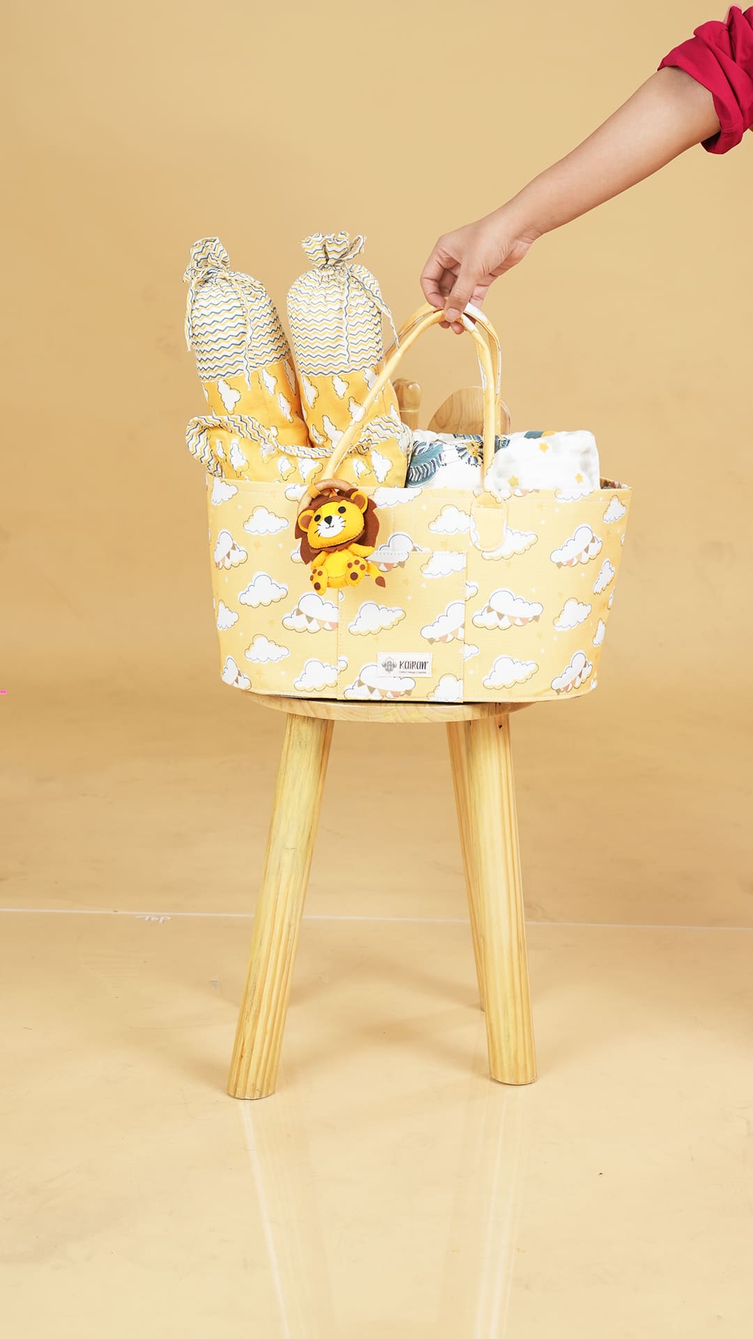 Oval Diaper Caddy Clouds Print Personalised Bag