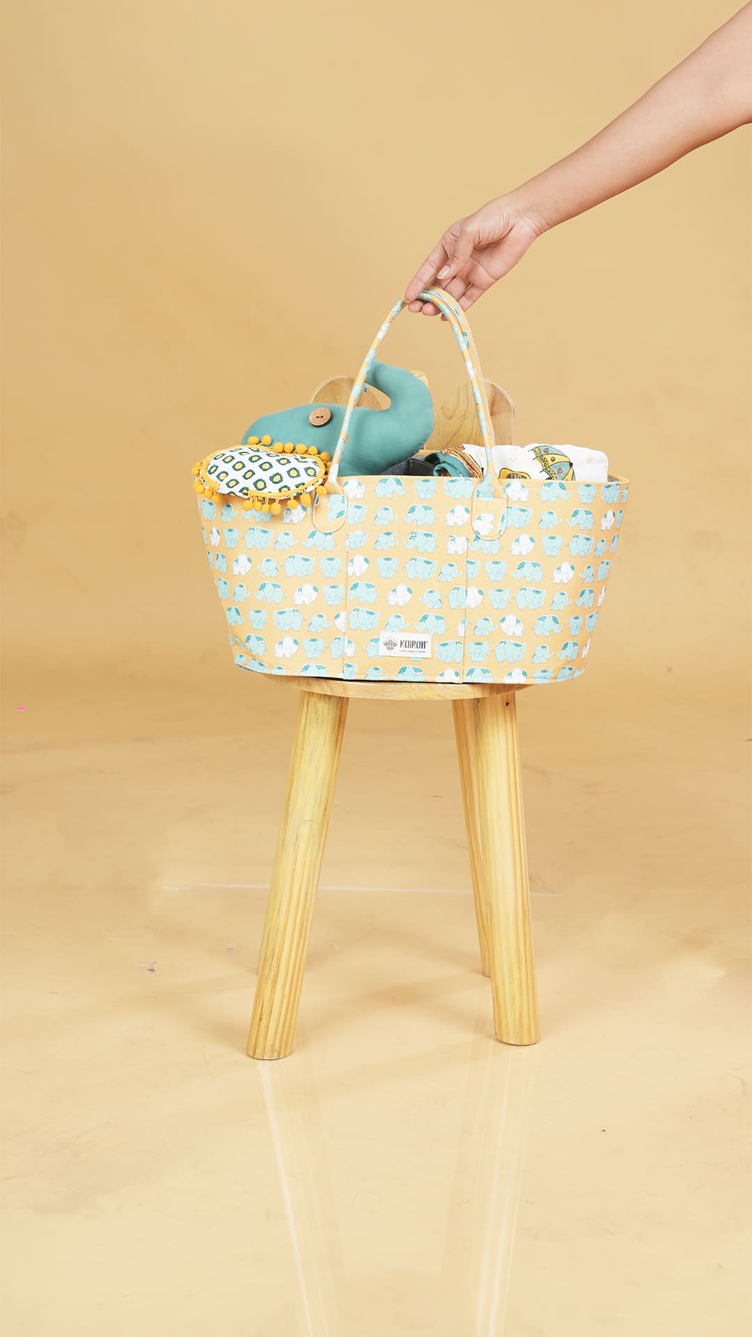 Oval Diaper Caddy Elephants Print Personalised Bag
