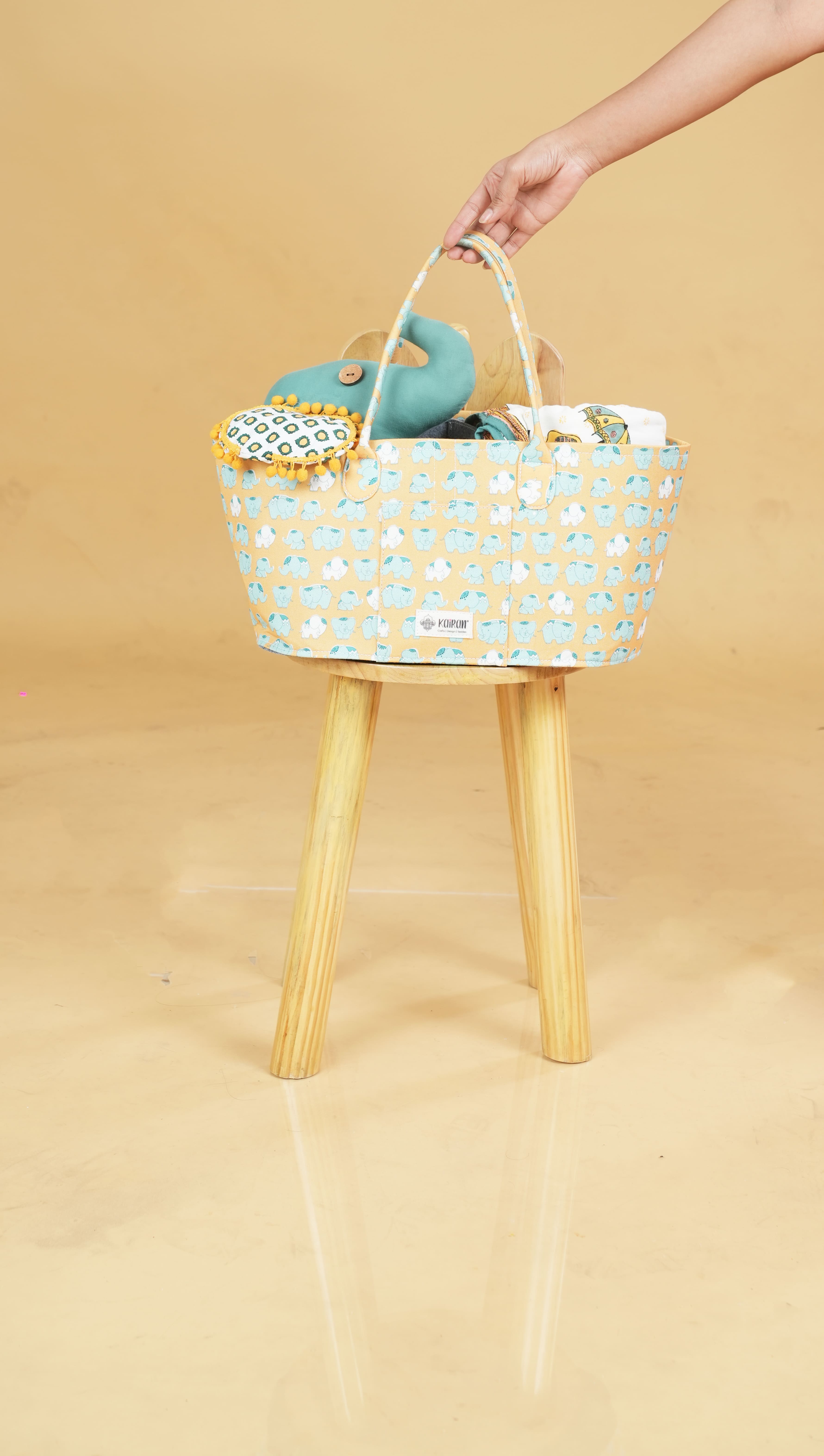Oval Diaper Caddy Elephants Print Personalised Bag