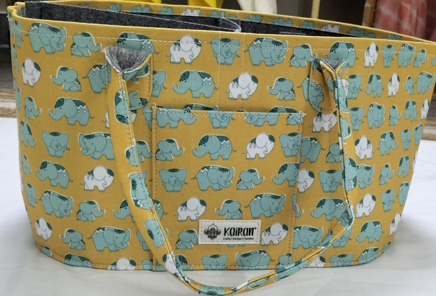 Oval Diaper Caddy Elephants Print Personalised Bag