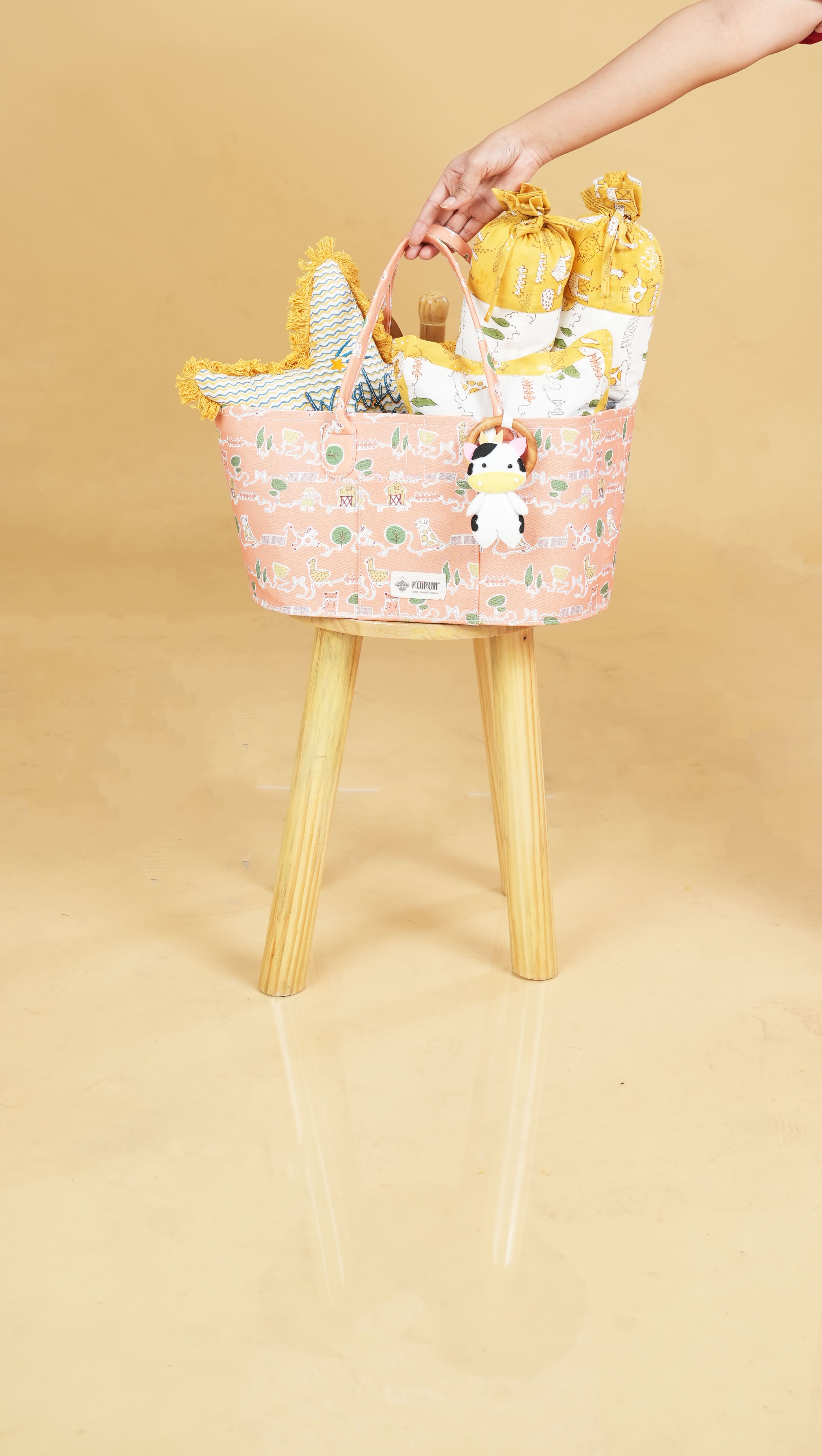 Oval Diaper Caddy Old MacDonald Print Personalised Bag