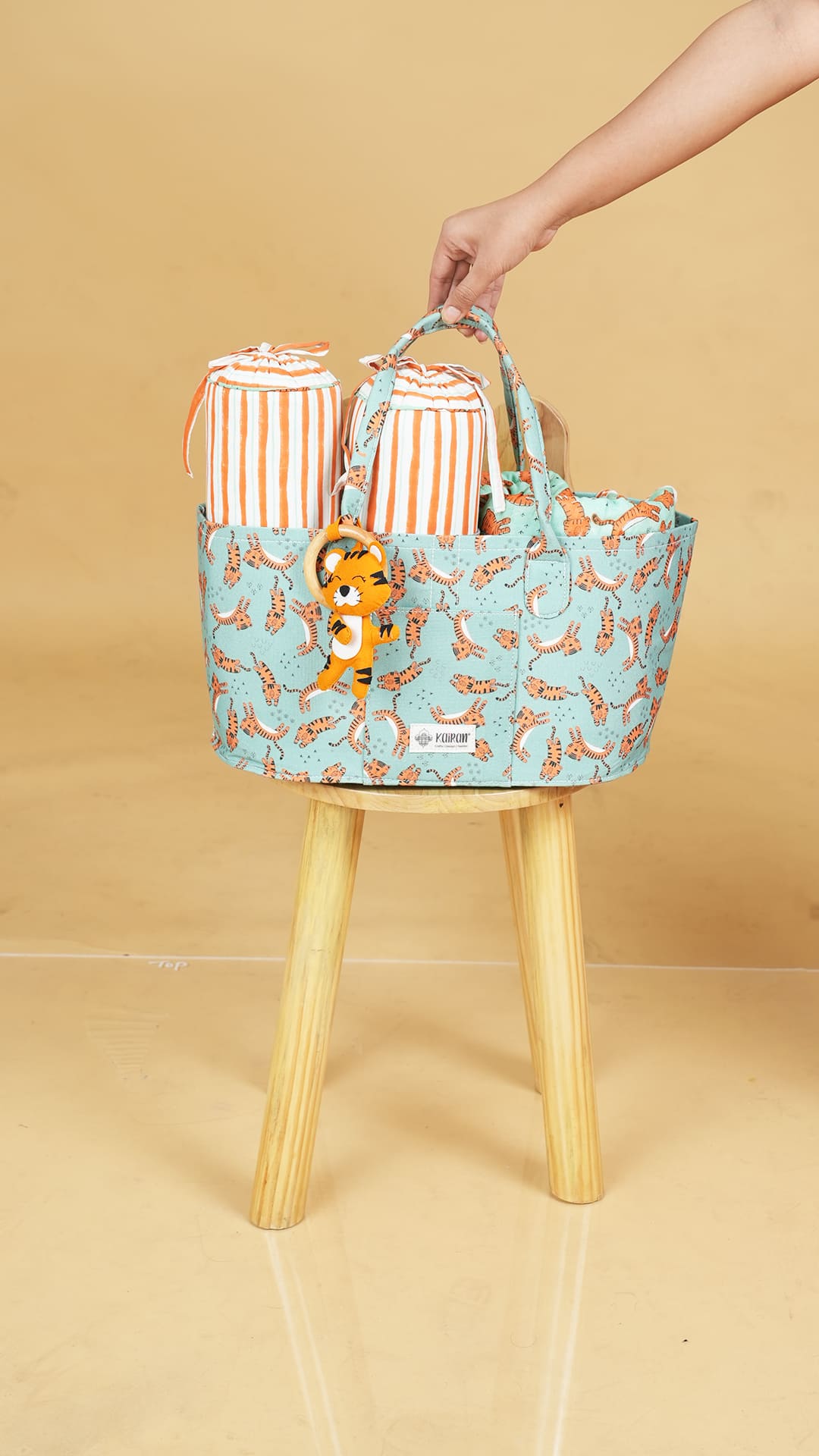 Oval Diaper Caddy LiL Tiger Print Personalised Bag