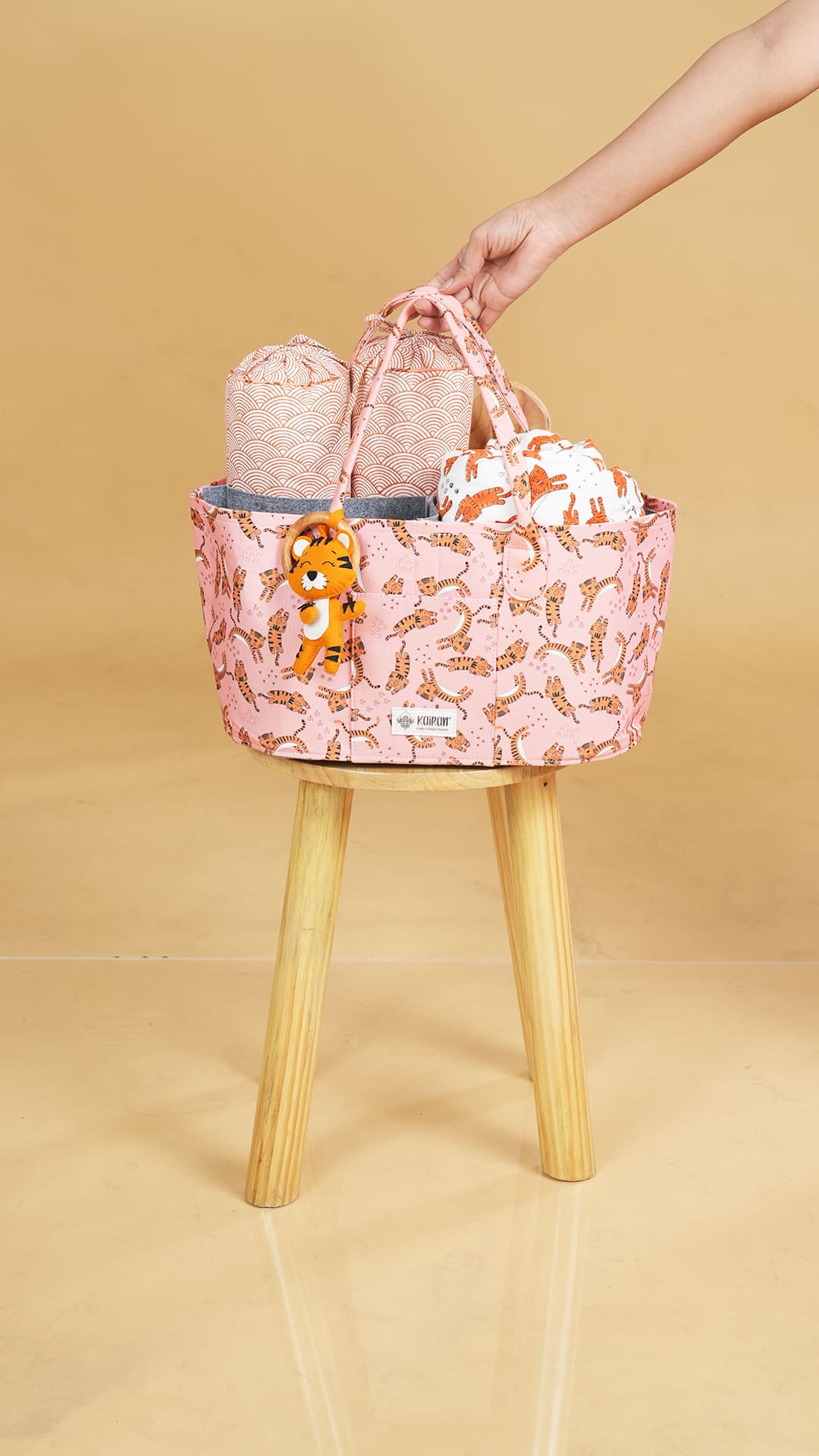 Oval Diaper Caddy Little Tigress Print Personalised Bag