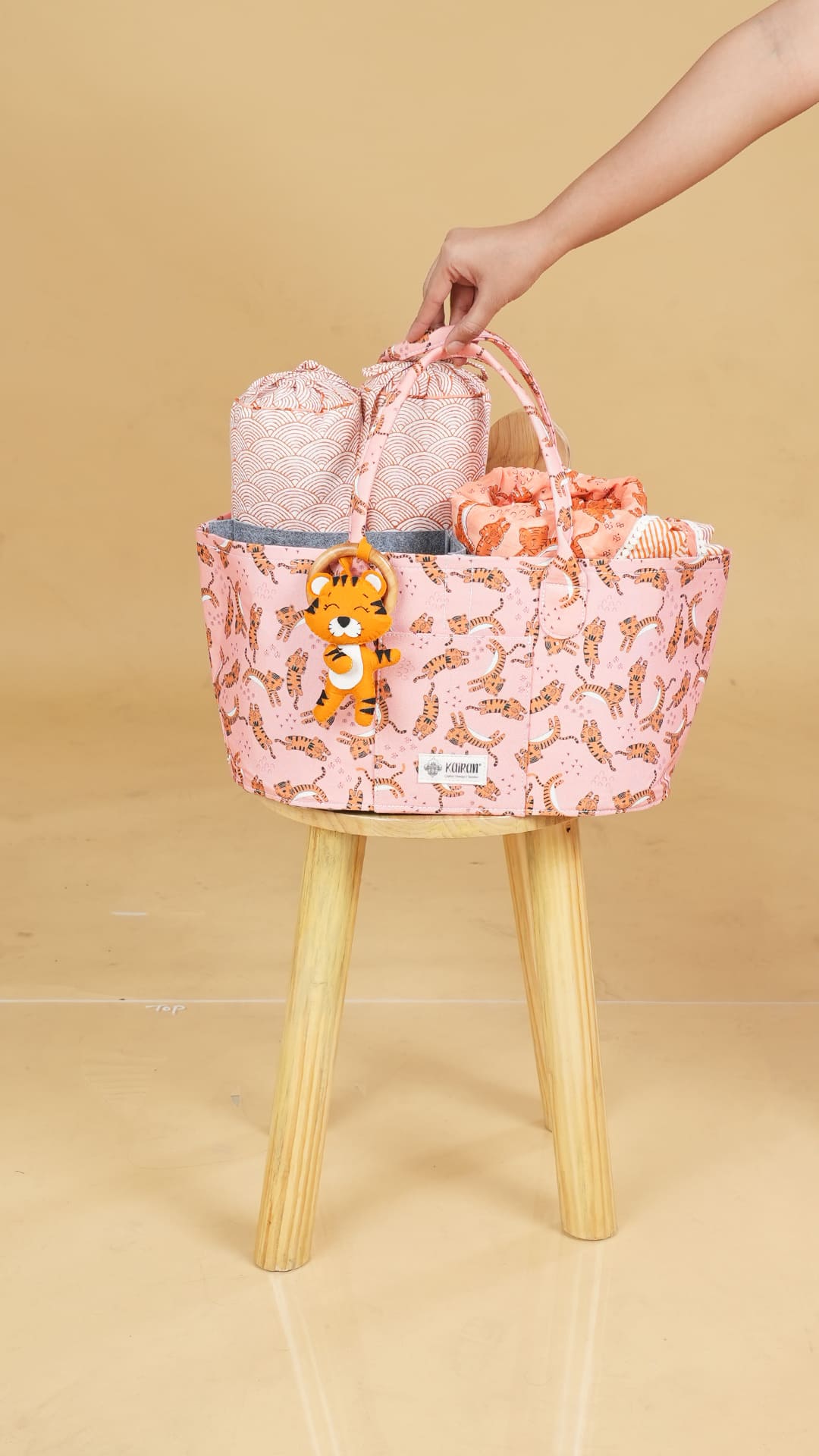 Oval Diaper Caddy Little Tigress Print Personalised Bag