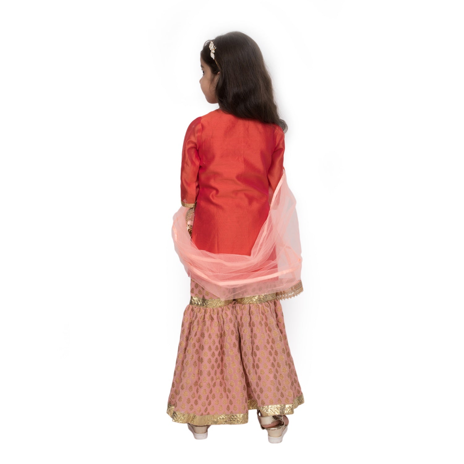Chanderi Kurta with Gotta Patti work and Banarasi Georgette Sharara Set(RUST RED)