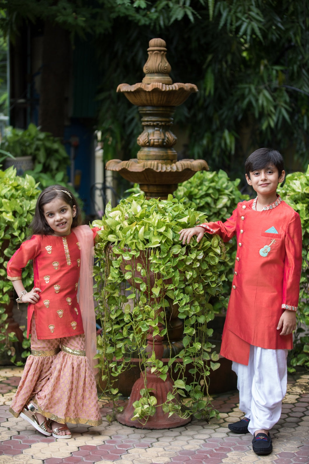 Chanderi Kurta with Gotta Patti work and Banarasi Georgette Sharara Set(RUST RED)