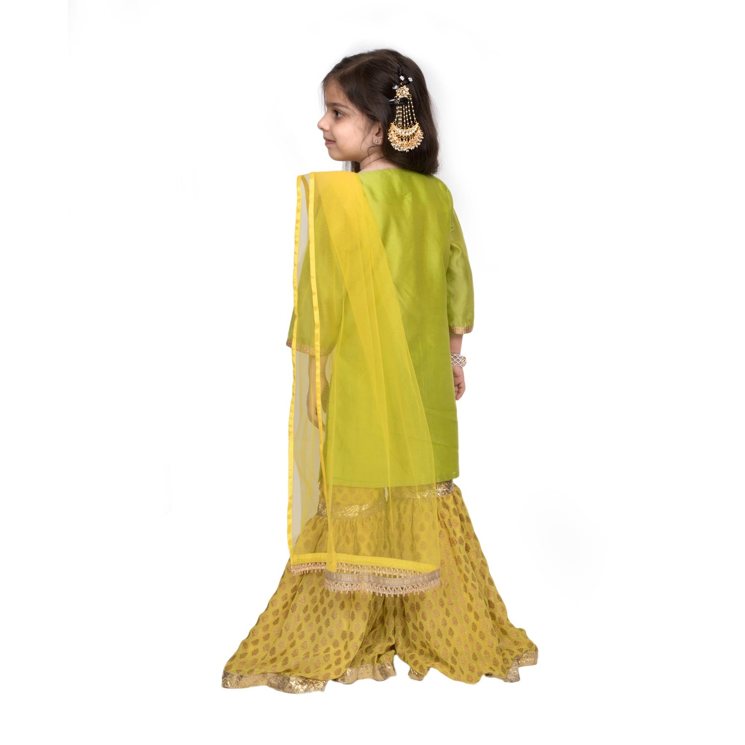 Chanderi Kurta with Gotta Patti work and Banarasi Georgette Sharara Set (Floroscent Green)