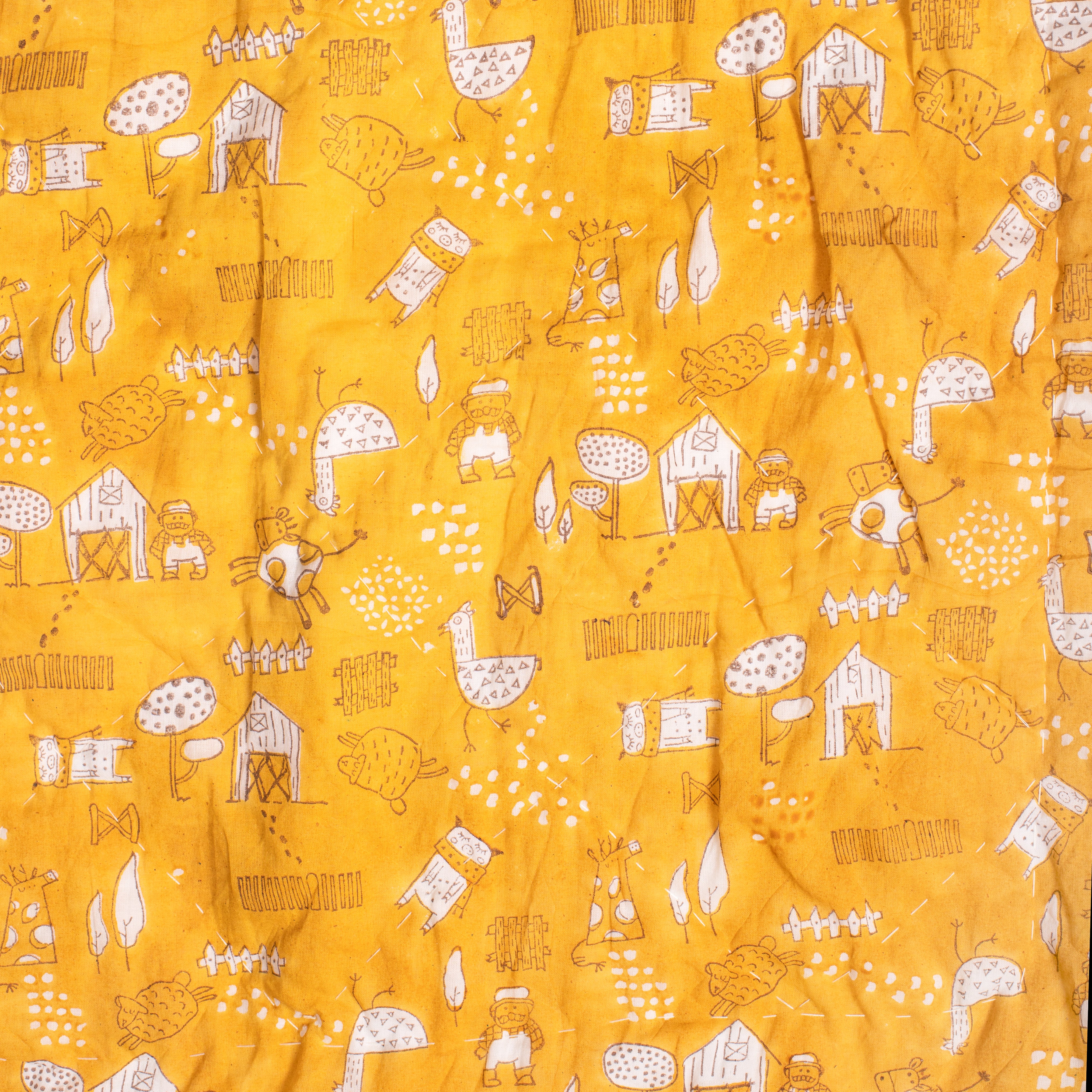 OLD MAC DONALD- Hand Block Print Reversible Cotton Quilt
