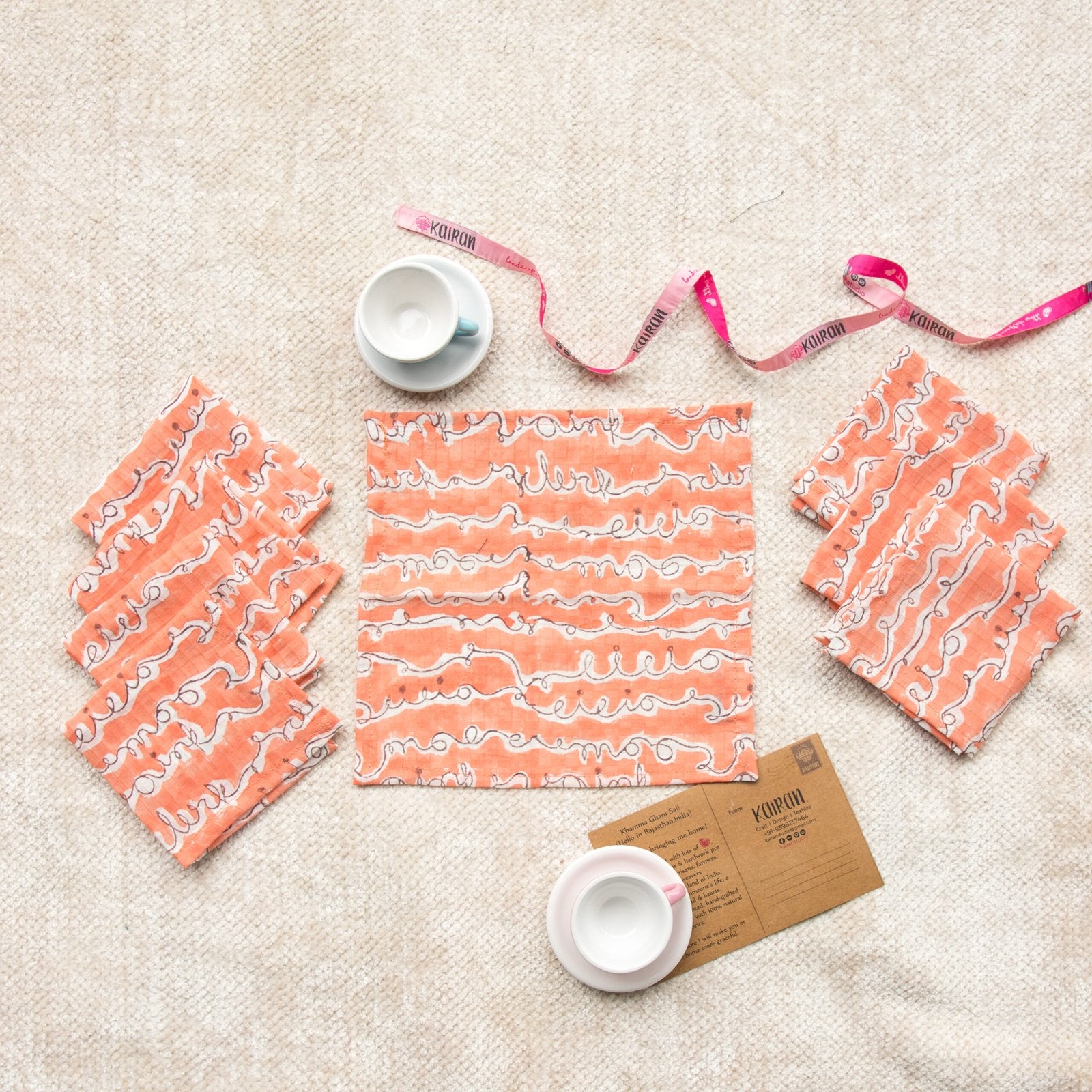 Eieio- Hand Block Print Bamboo Muslin Napkin Set Of 8