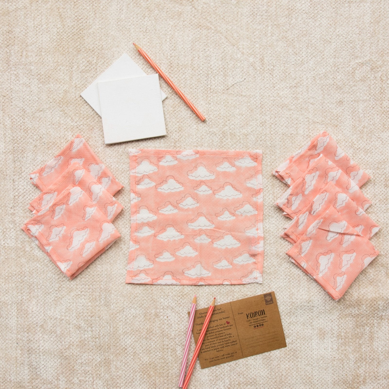 On the Clouds - Hand Block Print Bamboo Muslin Napkin Set Of 8
