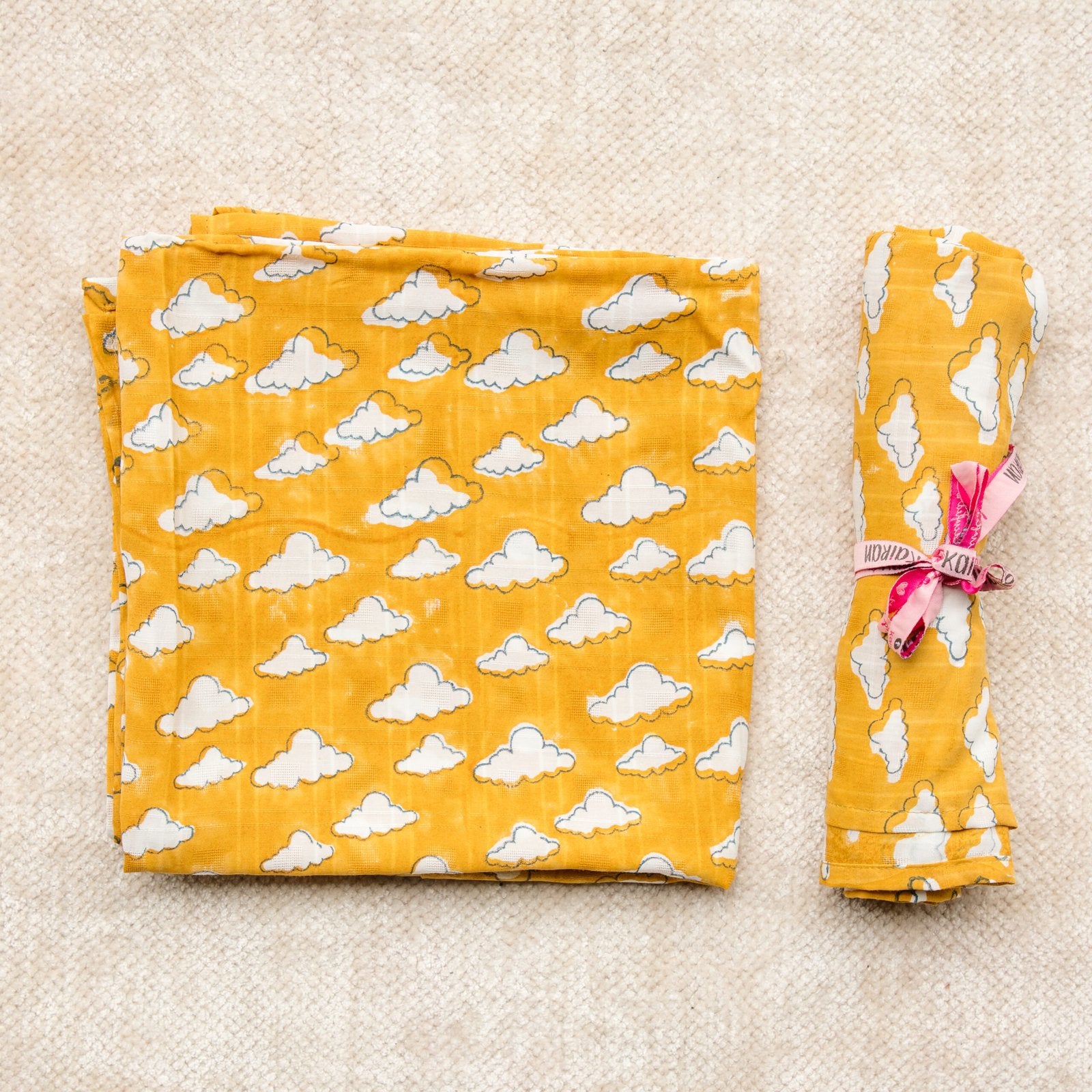 On The Clouds - Hand Block Print Bamboo Muslin Swaddle