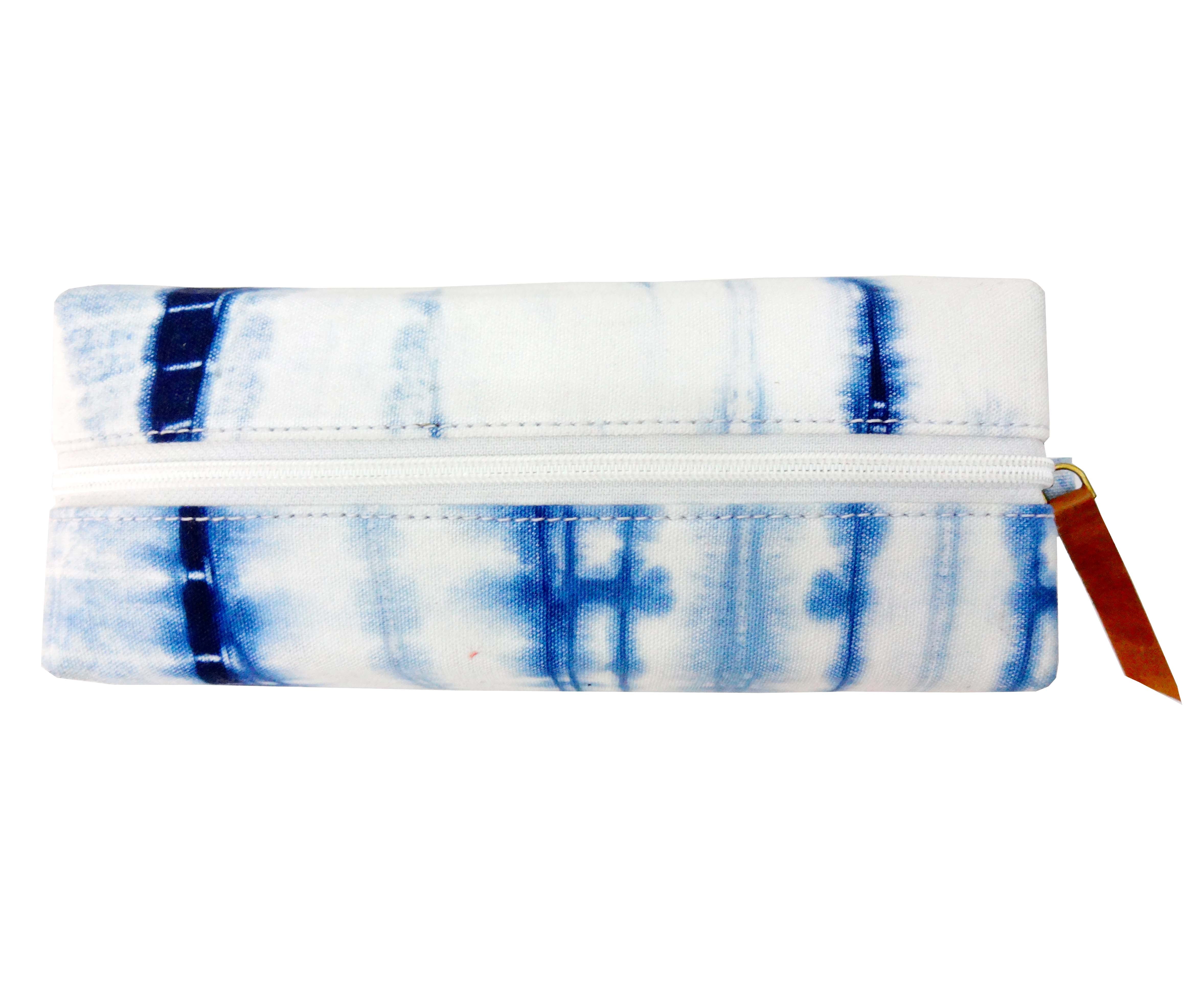 White- Blue Handcrafted- Meraki Cotton pouch